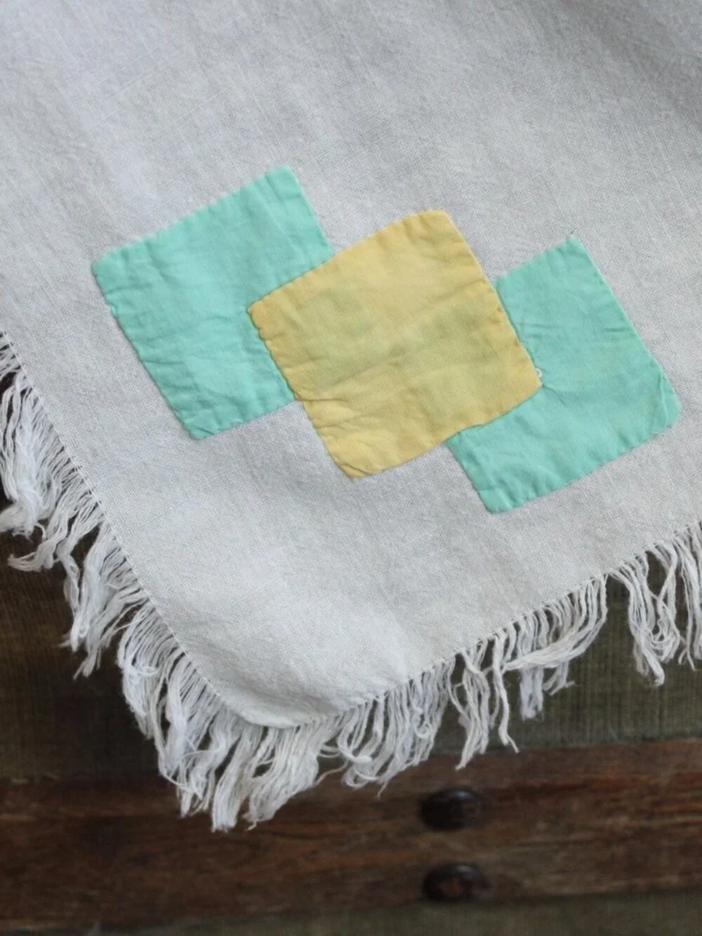 Vintage 1960s Tablecloth, 36 Inch Feedsack With Fringe and Cutwork, Cottage Core